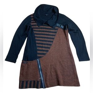 Vex Collection Geometric Mixed Media Sweater Dress Tunic Cowl Neck Sz 42 / L